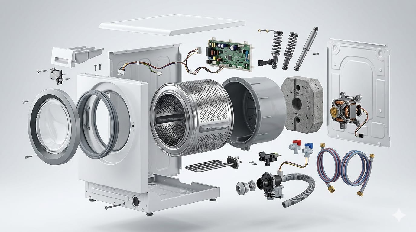 Photoreal exploded view of appliance components